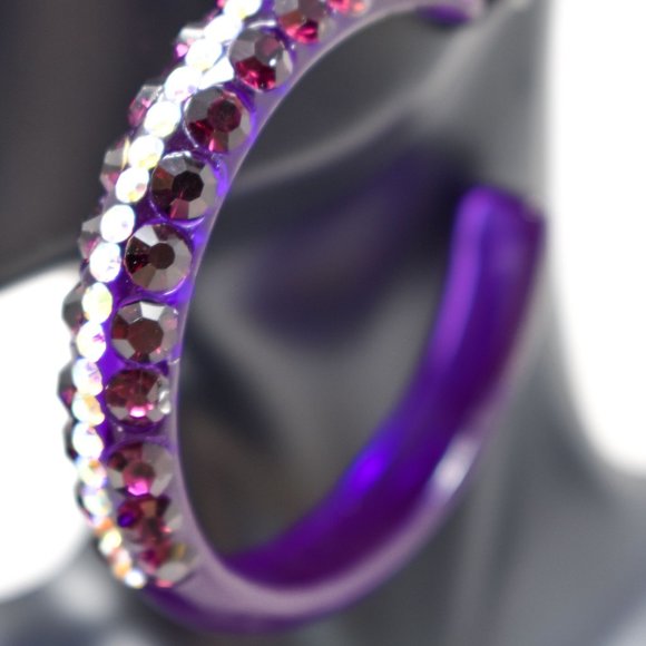 2.5" Clear Purple Lucite 5 Row Rhinestone Earrings - Picture 10 of 11